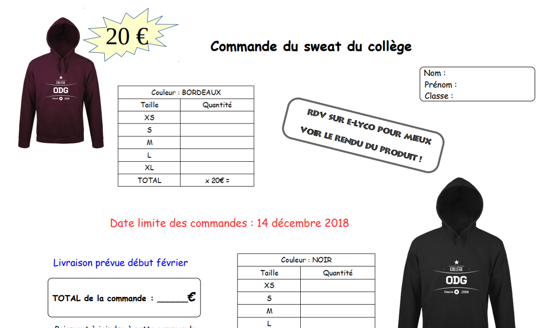 Commandez le sweat du collège