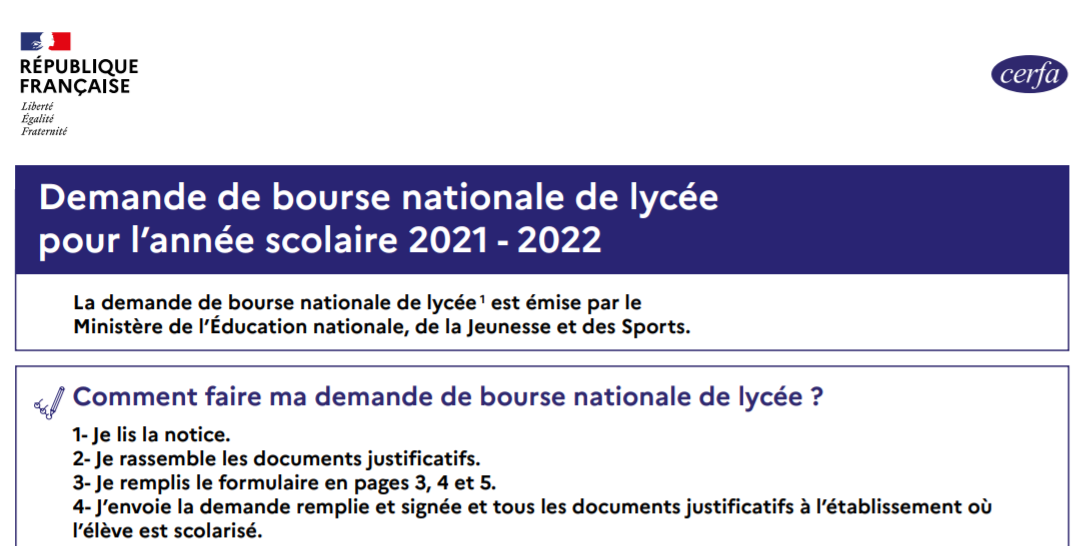 Demande de bourse des lycées pour l’année 2023-2024